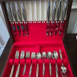Vtg Insico Stainless Steel Silverware Set with Chest Finlandia Pattern - 51 pcs